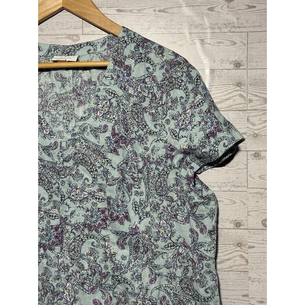 J. Jill Love Linen Sea Glass Blue Purple Paisley Print Shift Dress Women's L - Picture 3 of 12